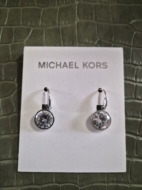 Michael Kors Silver Tone Clear Stone Drop Earrings